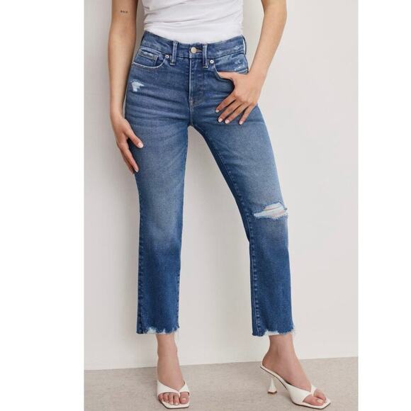 Good American Good Boy High Rise Distressed Straight Leg Raw Hem Jeans Sz 29 - Picture 7 of 13